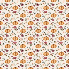 Pink Fall Floral and Pumpkins on Cream 4 inch