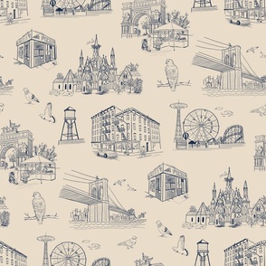 Brooklyn Toile Cream and Blue