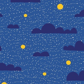 Kids room night sky on deep blue with yellow sparkles