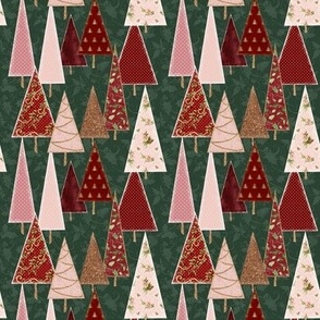 4" Modern Victorian Christmas Trees in Forest Green and Blush by Audrey Jeanne
