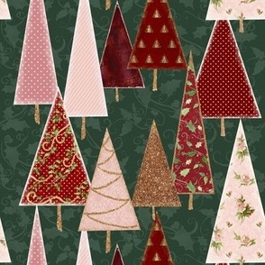 8" Modern Victorian Christmas Trees in Forest Green and Blush by Audrey Jeanne