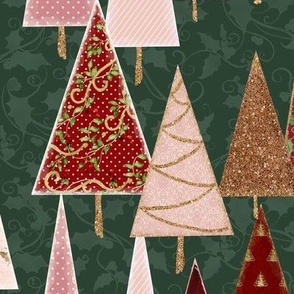 12" Modern Victorian Christmas Trees in Forest Green and Blush by Audrey Jeanne