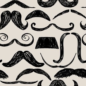 Hipster men's mustaches black on cream large scale 