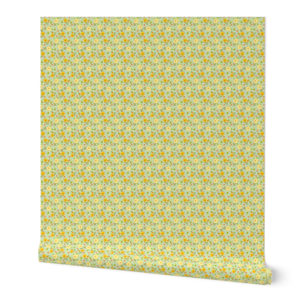 Yellow Roses on Mint Green background