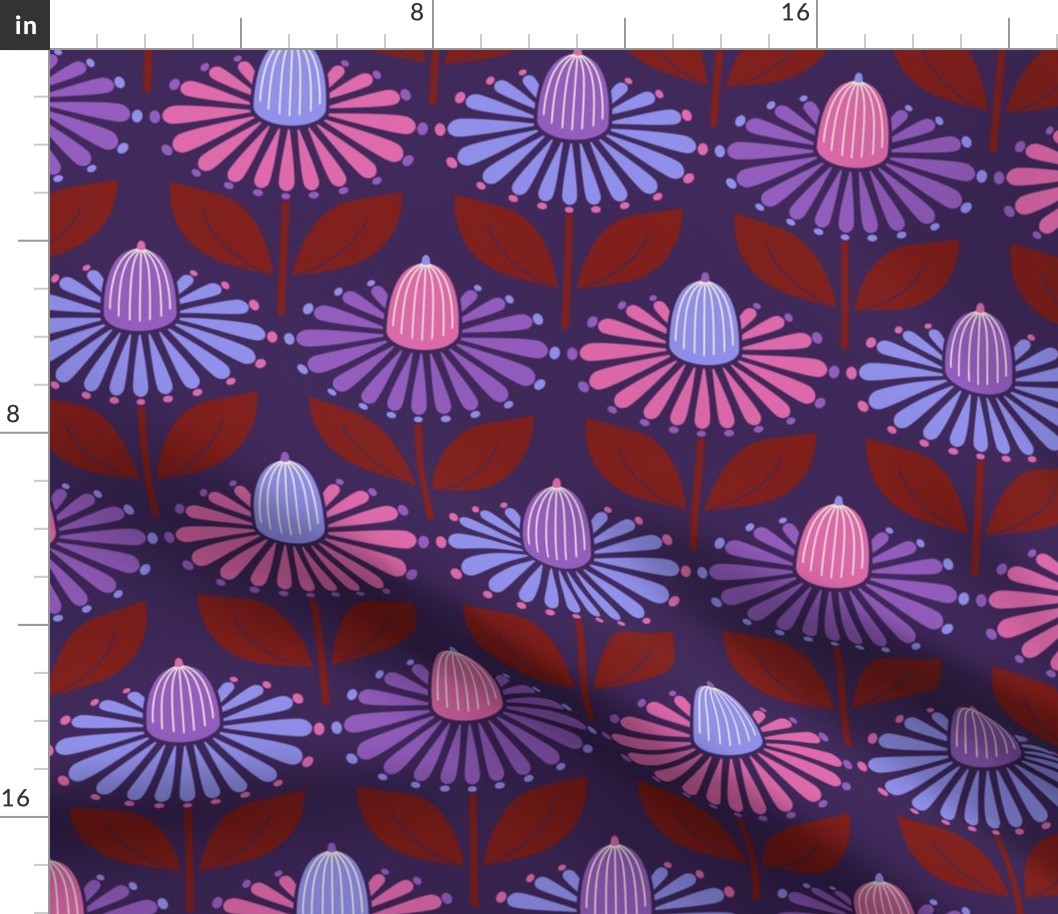 Happy retro coneflowers deep purple - M