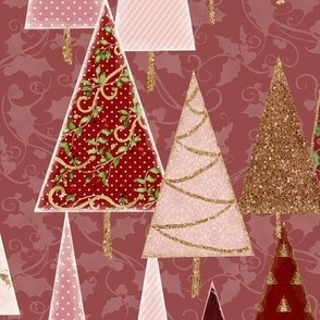 12" Modern Victorian Christmas Trees in Rose Pink and Blush by Audrey Jeanne