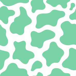 Large Scale Cow Print Jade Green on White