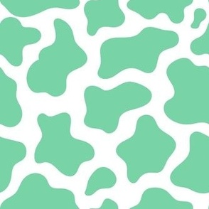 Medium Scale Cow Print Jade Green on White