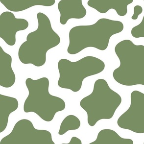 Large Scale Cow Print Sage Green on White