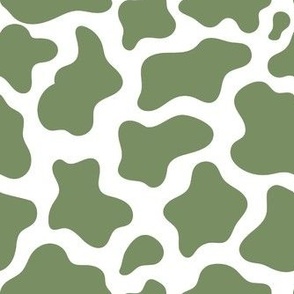Medium Scale Cow Print Sage Green on White