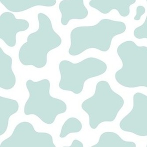 Medium Scale Cow Print Sea Glass Pale Aqua on White