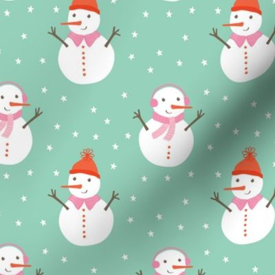 Christmas Snowmen on Mint Green