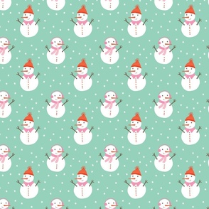 Christmas Snowmen on Mint Green