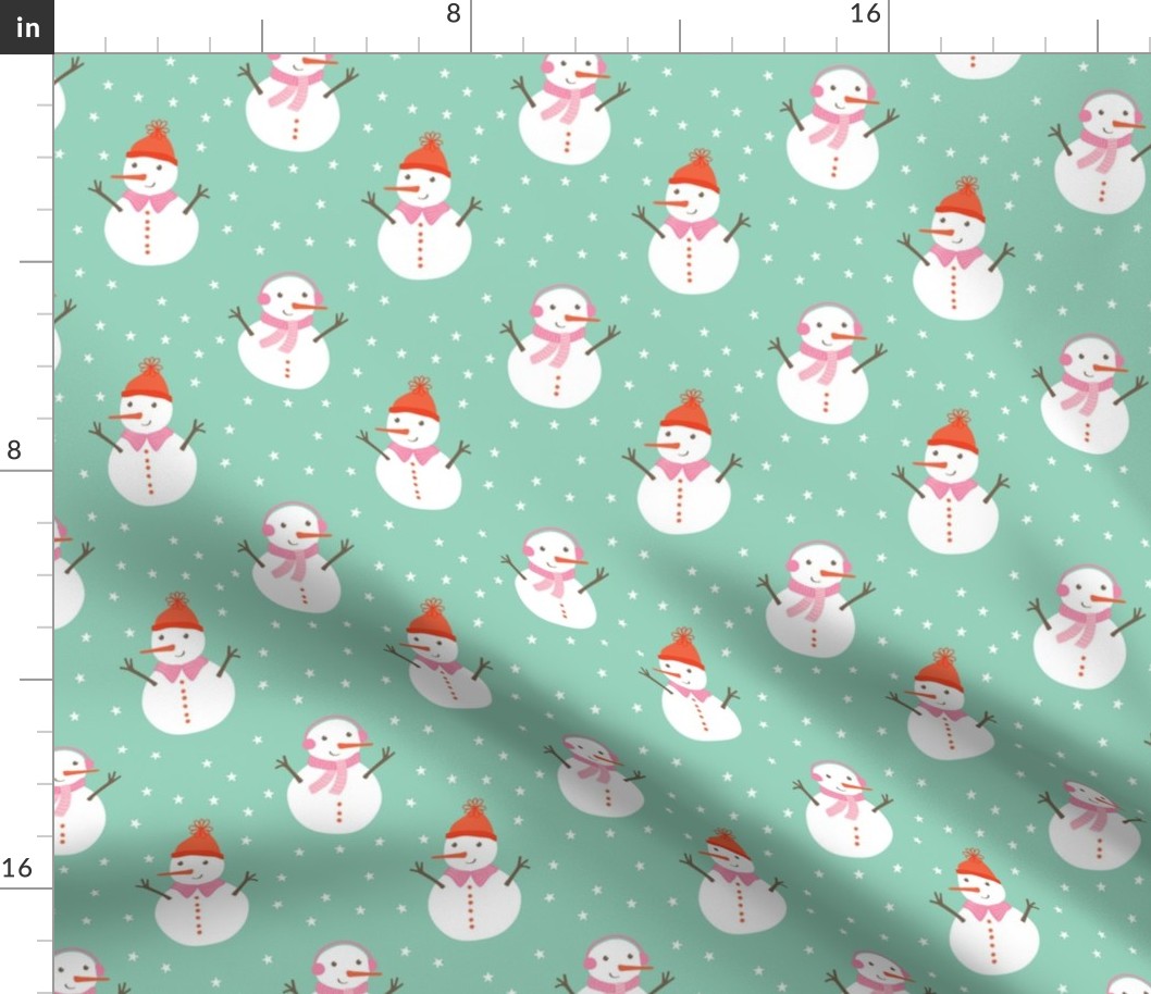 Christmas Snowmen on Mint Green