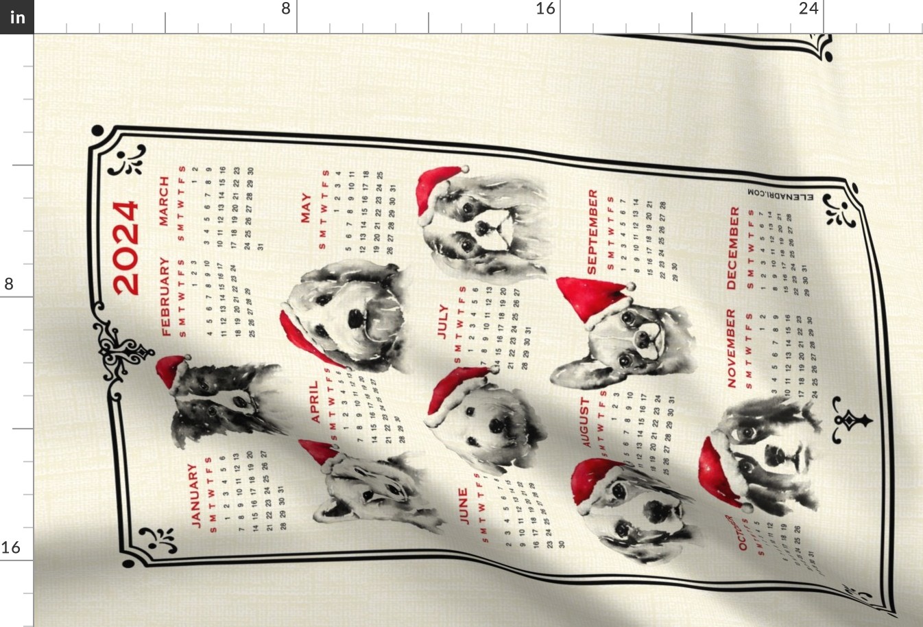 2024 Calendar - dog calendar, dogs, watercolor dogs, 2024 dog calendar