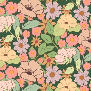 Colorful Vintage Floral – Retro Flowers 1960s and 1970s, green (dk-13)