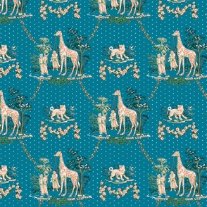 Giraffes and Tigers Oh My Chinoiserie in Turquoise