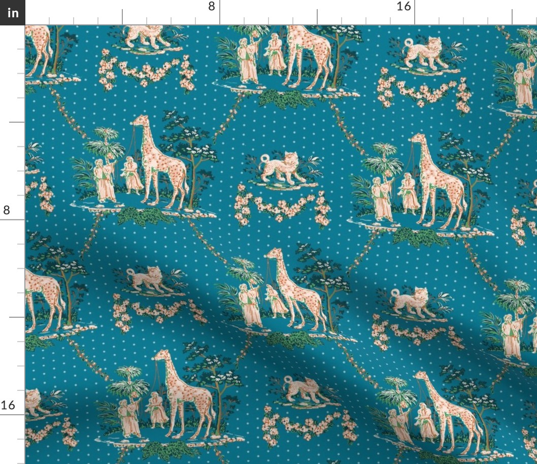 Giraffes and Tigers Oh My Chinoiserie in Turquoise