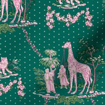 Giraffes and Tigers Oh My Chinoiserie on green