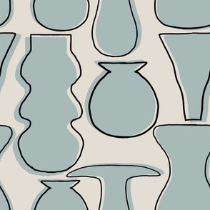 Abstract vases blue on cream