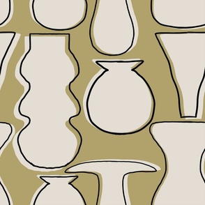 Abstract vases cream on gold