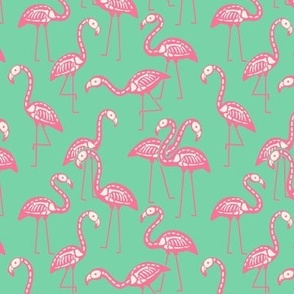 Halloween Pink Skeleton Flamingos on Mint Green