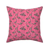 Halloween Charcoal Gray Skeleton Flamingos on Pink