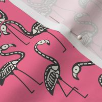 Halloween Charcoal Gray Skeleton Flamingos on Pink