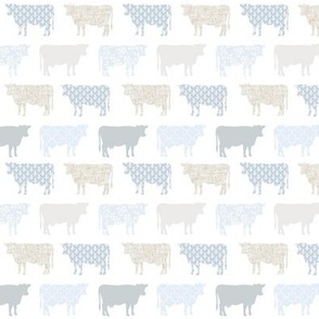 1" tall light french blue cows: coastal chic, floral cows, cottagecore wallpaper, cottage farm