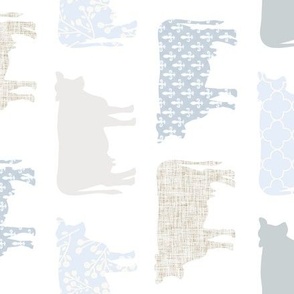 3" tall rotated light french blue cows: coastal chic, floral cows, cottagecore wallpaper, cottage farm