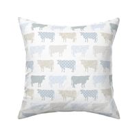 2" tall light french blue cows: coastal chic, floral cows, cottagecore wallpaper, cottage farm