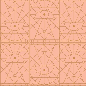 Eyes of Harmony Tile Large Scale in Pink and Mustard Wallpaper Bedding Backsplash