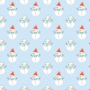  White Christmas Snowmen on Blue