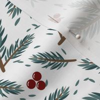 Christmas Tree Branches and Holly Berries Pattern, Small Scale