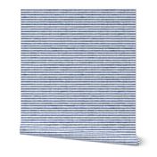 Wider Horizontal Sketchy White Stripes on Dusty Blue Woven Texture