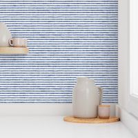 Wider Horizontal Sketchy White Stripes on Dusty Blue Woven Texture