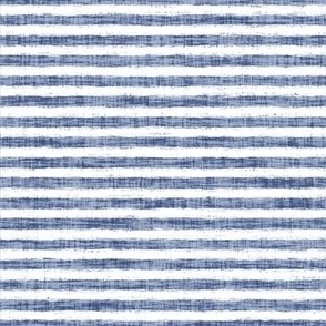 Wider Horizontal Sketchy White Stripes on Dusty Blue Woven Texture