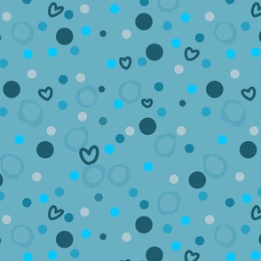Cute dots and hearts design with blueish background for tween spirit bedding design challenge