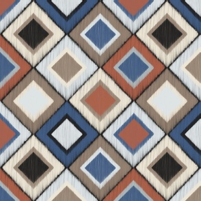 Diamond Carpet (Large) - Amaro Rust, Blue Ridge Denim Blue, Black, Panna Cotta Cream and Morel Khaki  Brown (TBS136)