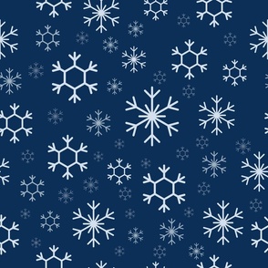 Winter Snowflakes Christmas Pattern on Navy Blue, Medium
