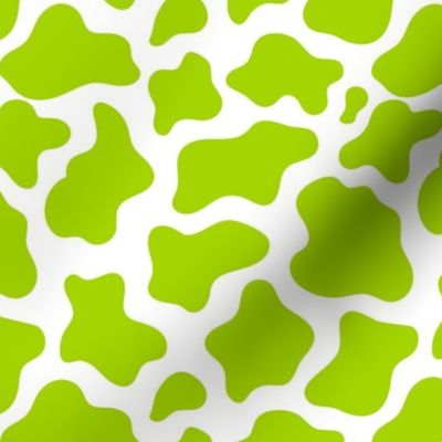 Medium Scale Cow Print Lime Green on White