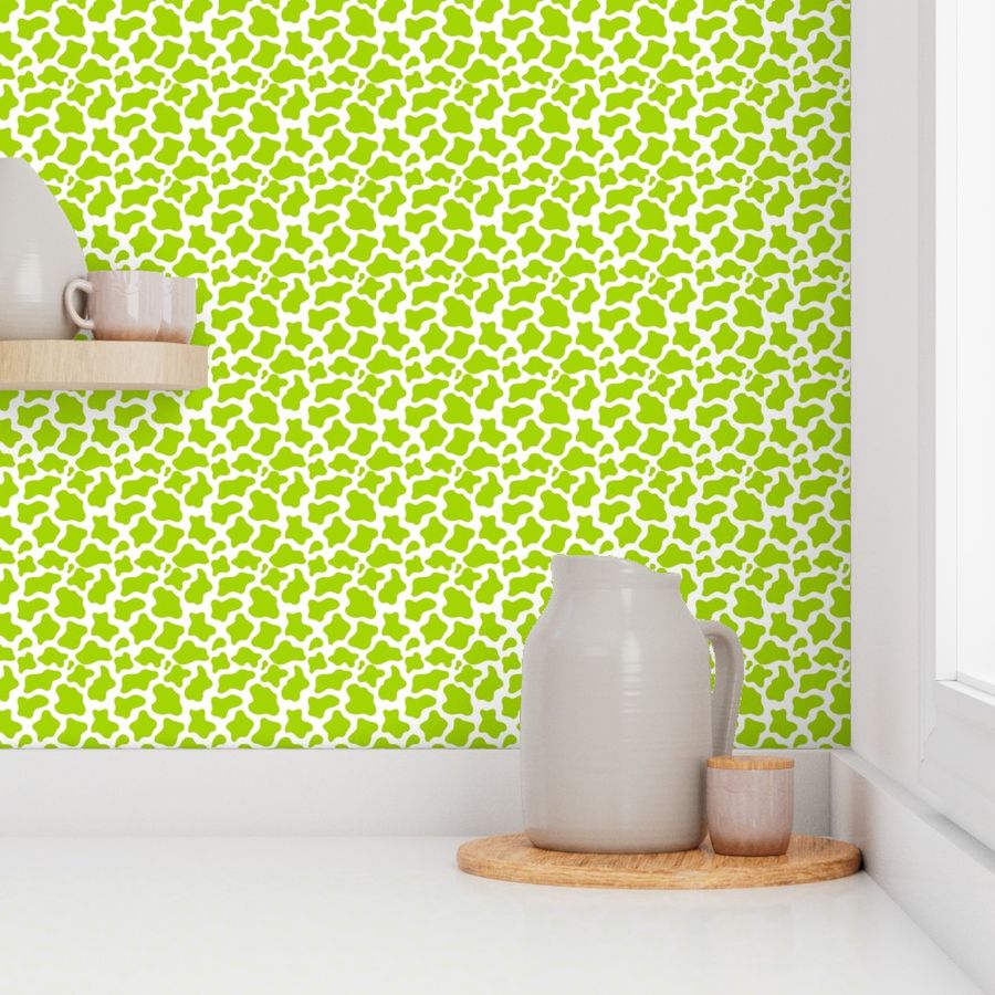 Small Scale Cow Print Lime Green on White