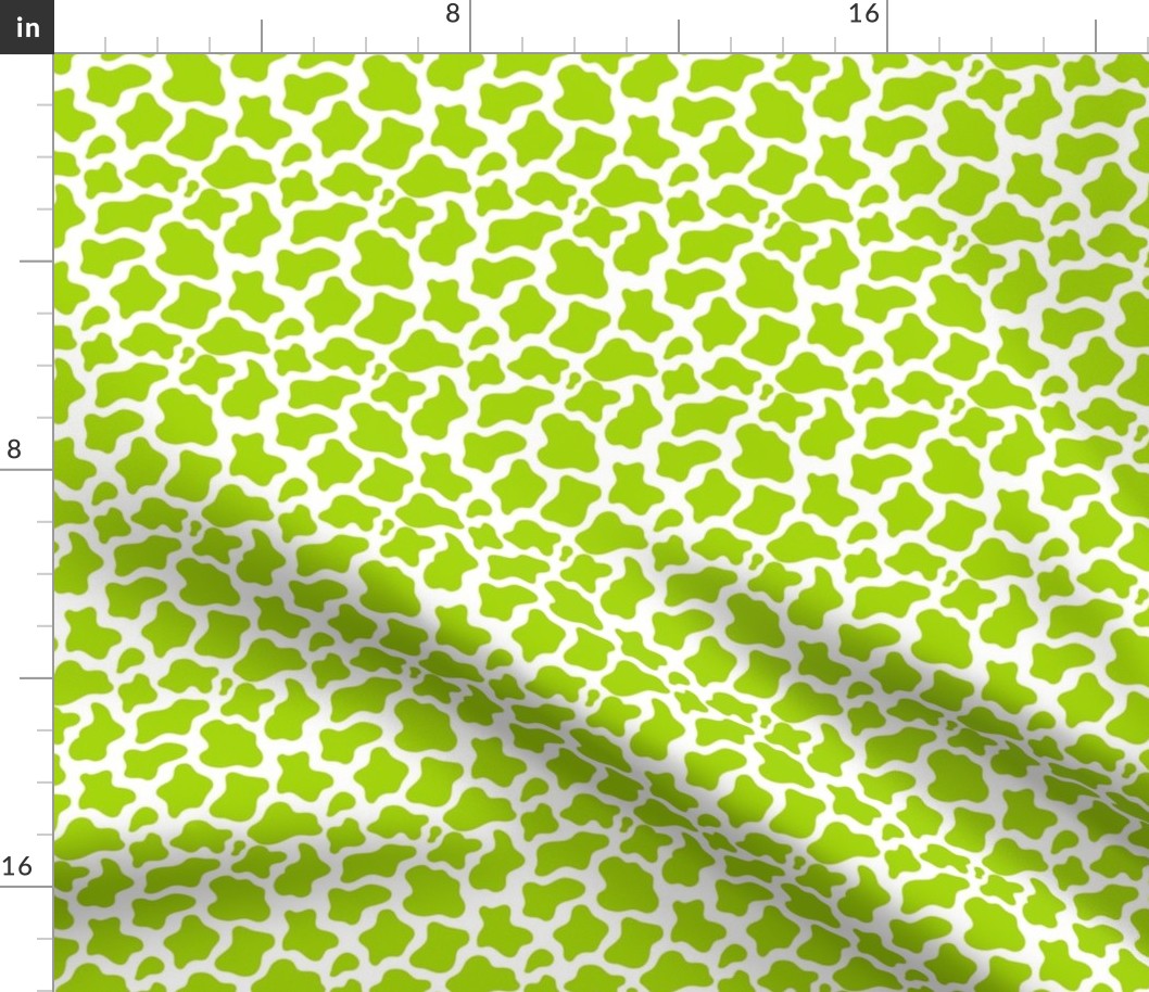 Small Scale Cow Print Lime Green on White