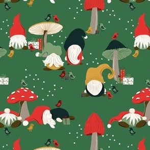 Holiday gnomes and mushrooms red and green