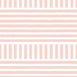 Peachy Pink and White Vertical and Horizontal Stripes
