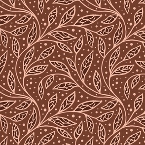 boho intricate curly foliage - dark Terracotta