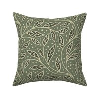 Boho intricate curly foliage - Dark Sage Green