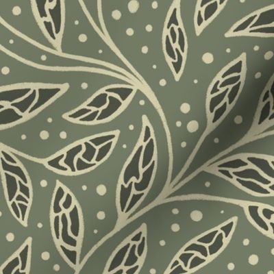 Boho intricate curly foliage - Dark Sage Green