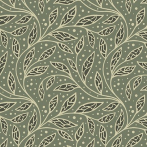 Boho intricate curly foliage - Dark Sage Green