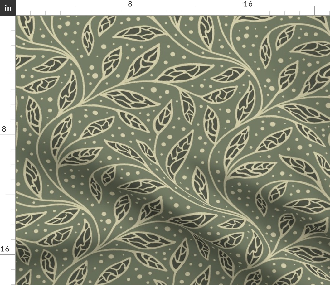 Boho intricate curly foliage - Dark Sage Green